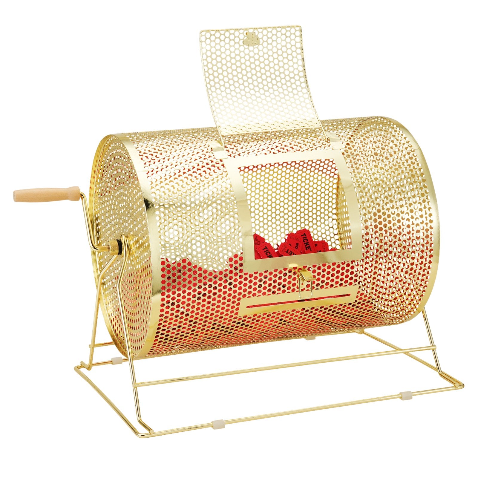 Raffle Drum, 16.1 x 12 inch Brass Plated Raffle Ticket Spinning Cage, Holds 5000 Tickets or 200 Ping Pong V952-CJGJS16YC000Z86CGV0