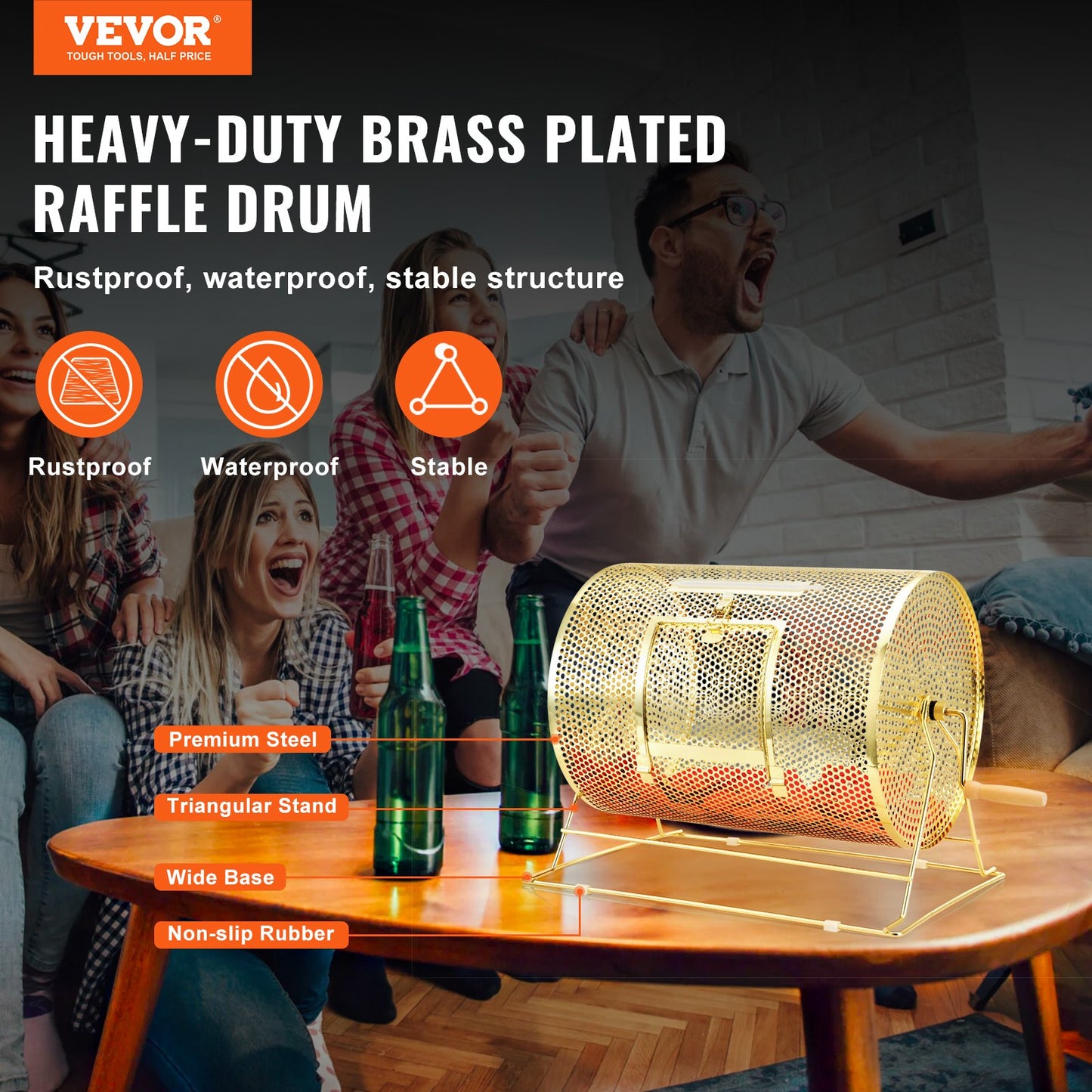 Raffle Drum, 16.1 x 12 inch Brass Plated Raffle Ticket Spinning Cage, Holds 5000 Tickets or 200 Ping Pong V952-CJGJS16YC000Z86CGV0