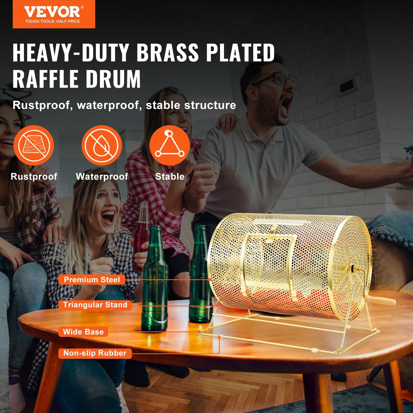 Raffle Drum, 16.1 x 12 inch Brass Plated Raffle Ticket Spinning Cage, Holds 5000 Tickets or 200 Ping Pong V952-CJGJS16YC000Z86CGV0