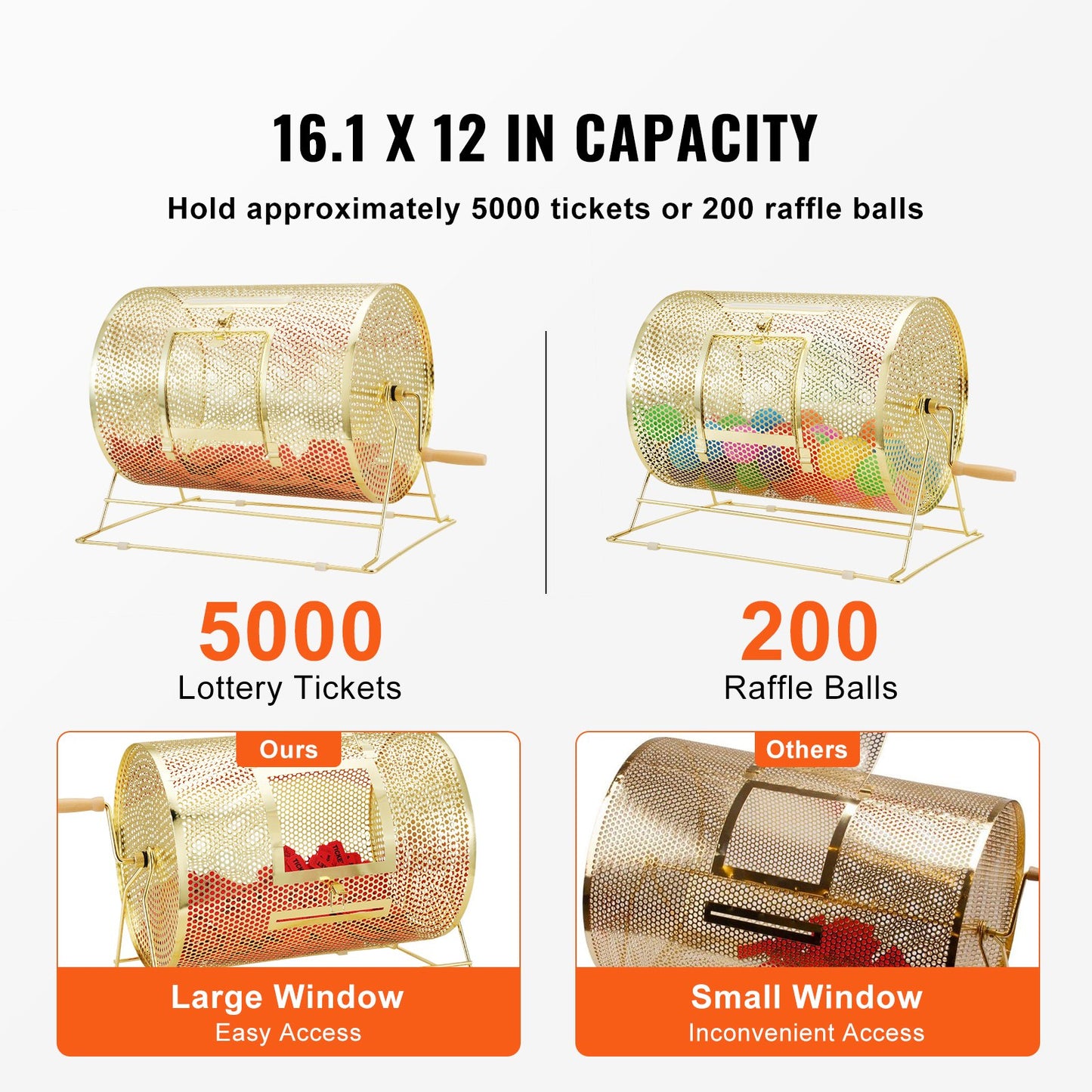 Raffle Drum, 16.1 x 12 inch Brass Plated Raffle Ticket Spinning Cage, Holds 5000 Tickets or 200 Ping Pong V952-CJGJS16YC000Z86CGV0