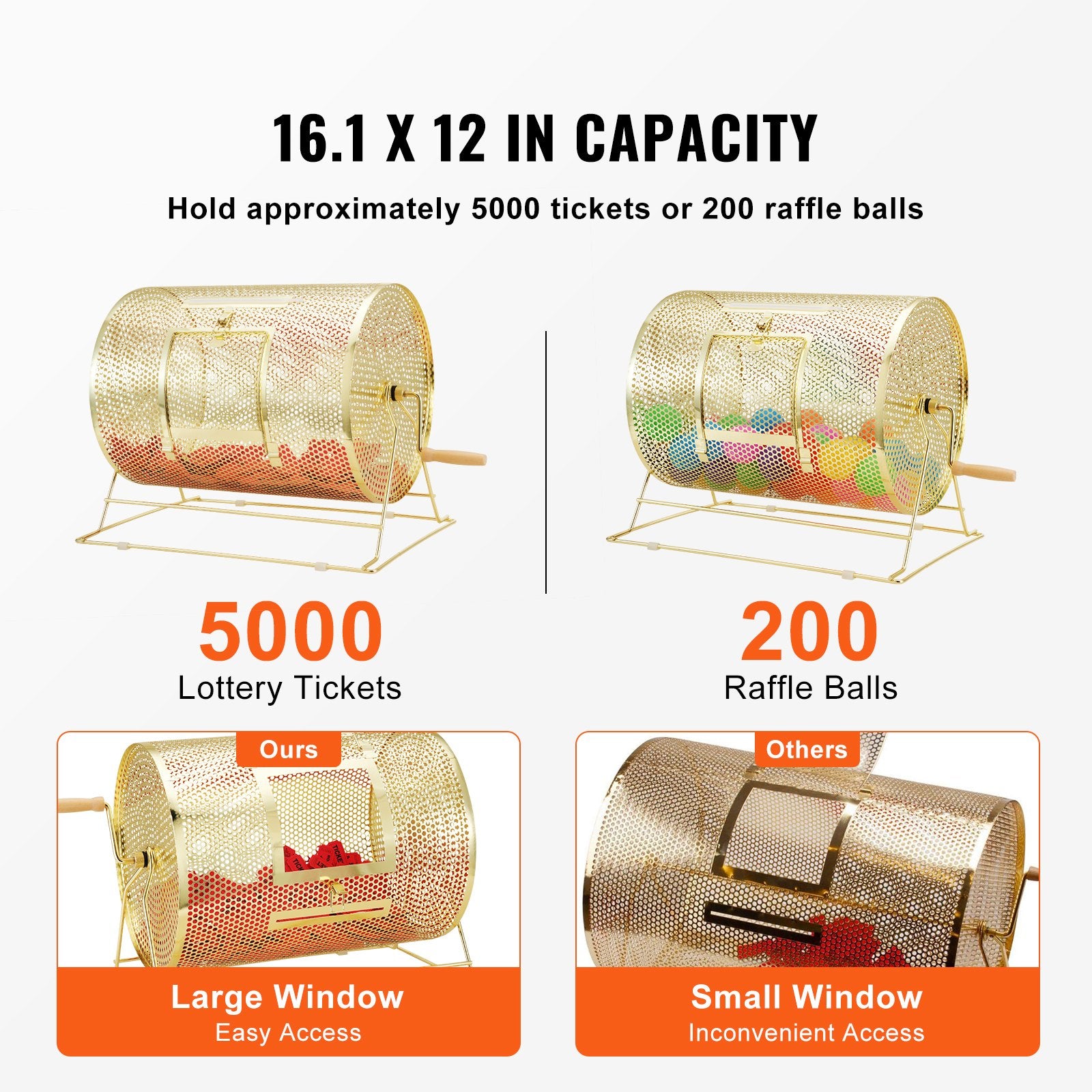 Raffle Drum, 16.1 x 12 inch Brass Plated Raffle Ticket Spinning Cage, Holds 5000 Tickets or 200 Ping Pong V952-CJGJS16YC000Z86CGV0