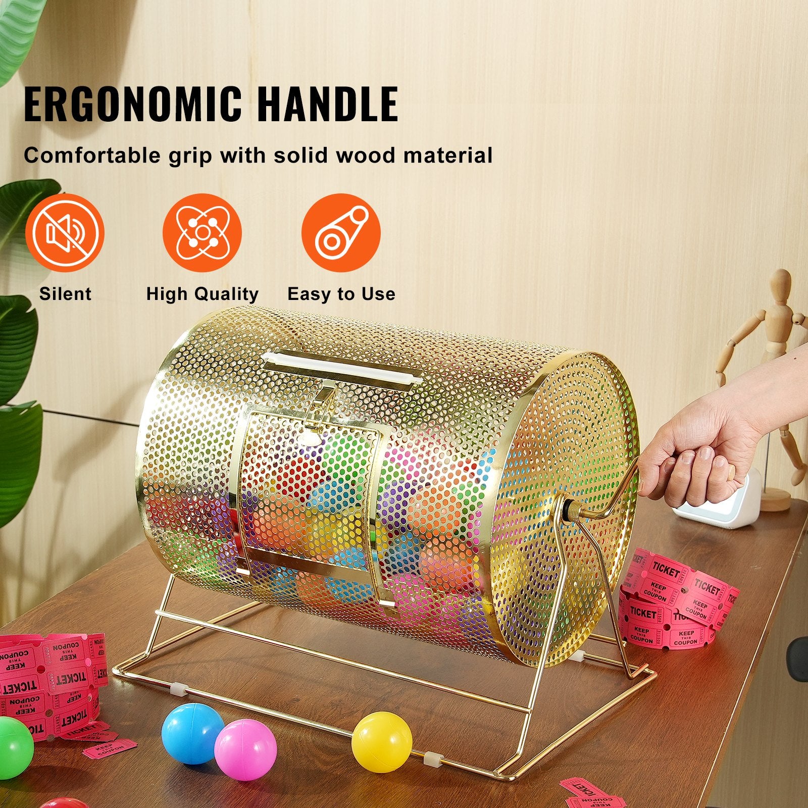 Raffle Drum, 16.1 x 12 inch Brass Plated Raffle Ticket Spinning Cage, Holds 5000 Tickets or 200 Ping Pong V952-CJGJS16YC000Z86CGV0