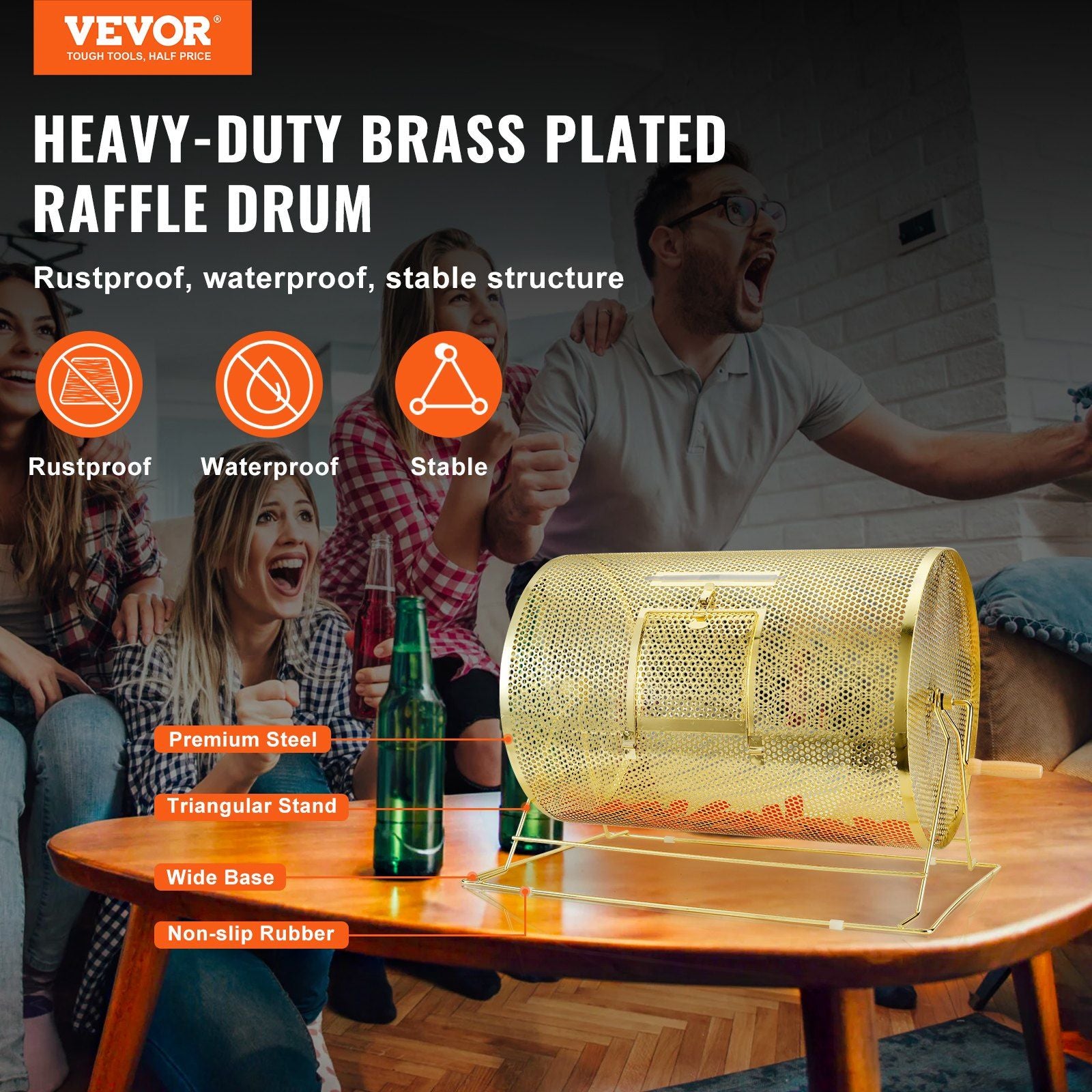 Raffle Drum, 14.8 x 21.26 inch Brass Plated Raffle Ticket Spinning Cage, Holds 10000 Tickets or 300 Ping Pong V952-CJGJS19YC000HNSYJV0
