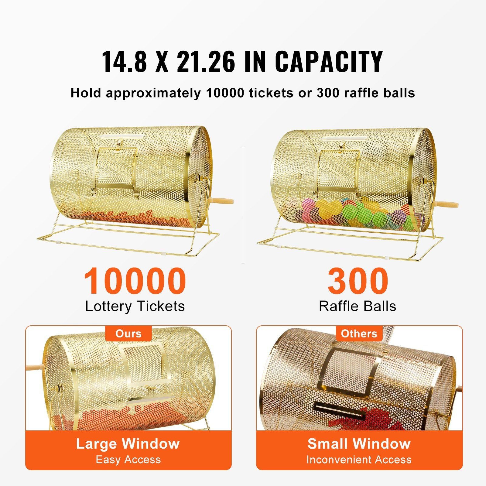 Raffle Drum, 14.8 x 21.26 inch Brass Plated Raffle Ticket Spinning Cage, Holds 10000 Tickets or 300 Ping Pong V952-CJGJS19YC000HNSYJV0