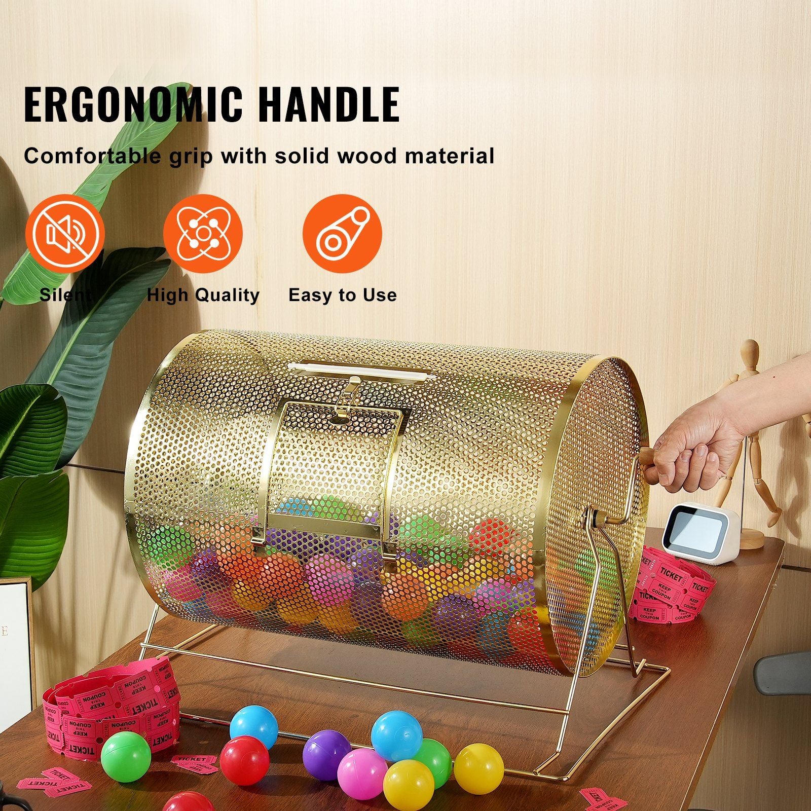 Raffle Drum, 14.8 x 21.26 inch Brass Plated Raffle Ticket Spinning Cage, Holds 10000 Tickets or 300 Ping Pong V952-CJGJS19YC000HNSYJV0
