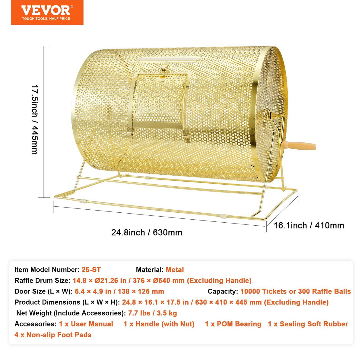 Raffle Drum, 14.8 x 21.26 inch Brass Plated Raffle Ticket Spinning Cage, Holds 10000 Tickets or 300 Ping Pong V952-CJGJS19YC000HNSYJV0