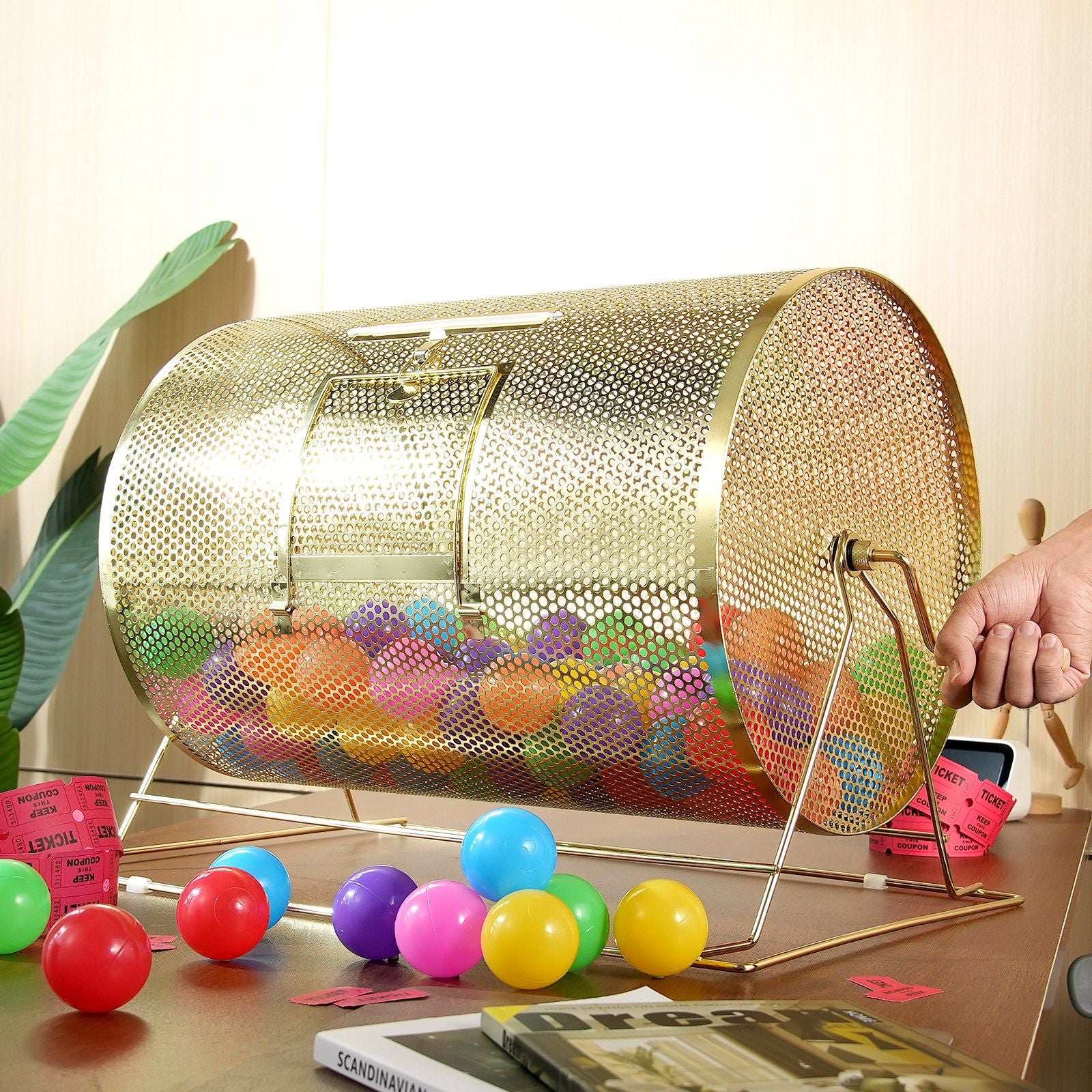 Raffle Drum, 14.8 x 21.26 inch Brass Plated Raffle Ticket Spinning Cage, Holds 10000 Tickets or 300 Ping Pong V952-CJGJS19YC000HNSYJV0