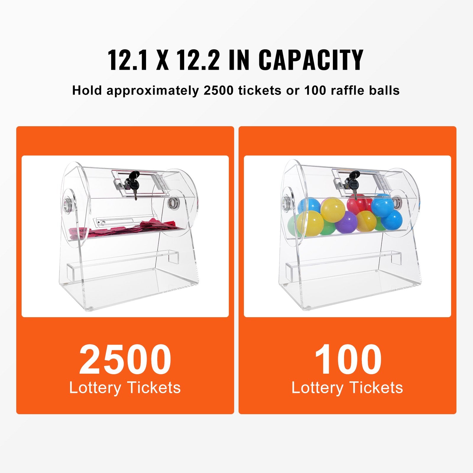Acrylic Raffle Drum, Holds 2500 Tickets or 100 Raffle Balls, Professional Raffle Ticket Spinning Cage with 2 V952-CJGSL12YC0007VKLTV0