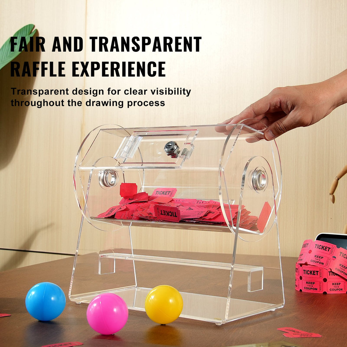 Acrylic Raffle Drum, Holds 2500 Tickets or 100 Raffle Balls, Professional Raffle Ticket Spinning Cage with 2 V952-CJGSL12YC0007VKLTV0
