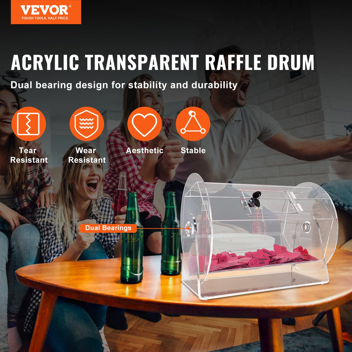 Acrylic Raffle Drum, Holds 5000 Tickets or 200 Raffle Balls, Professional Raffle Ticket Spinning Cage with 2 V952-CJGSL16YC000SJDVGV0