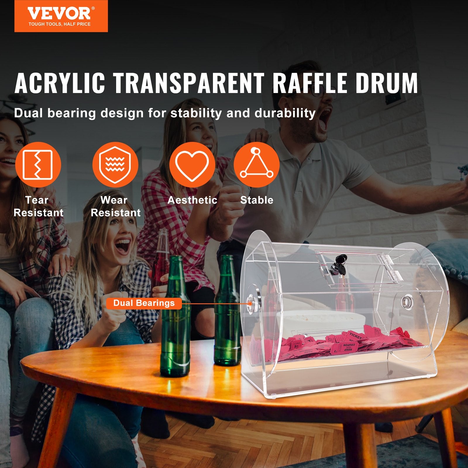 Acrylic Raffle Drum, Holds 5000 Tickets or 200 Raffle Balls, Professional Raffle Ticket Spinning Cage with 2 V952-CJGSL16YC000SJDVGV0