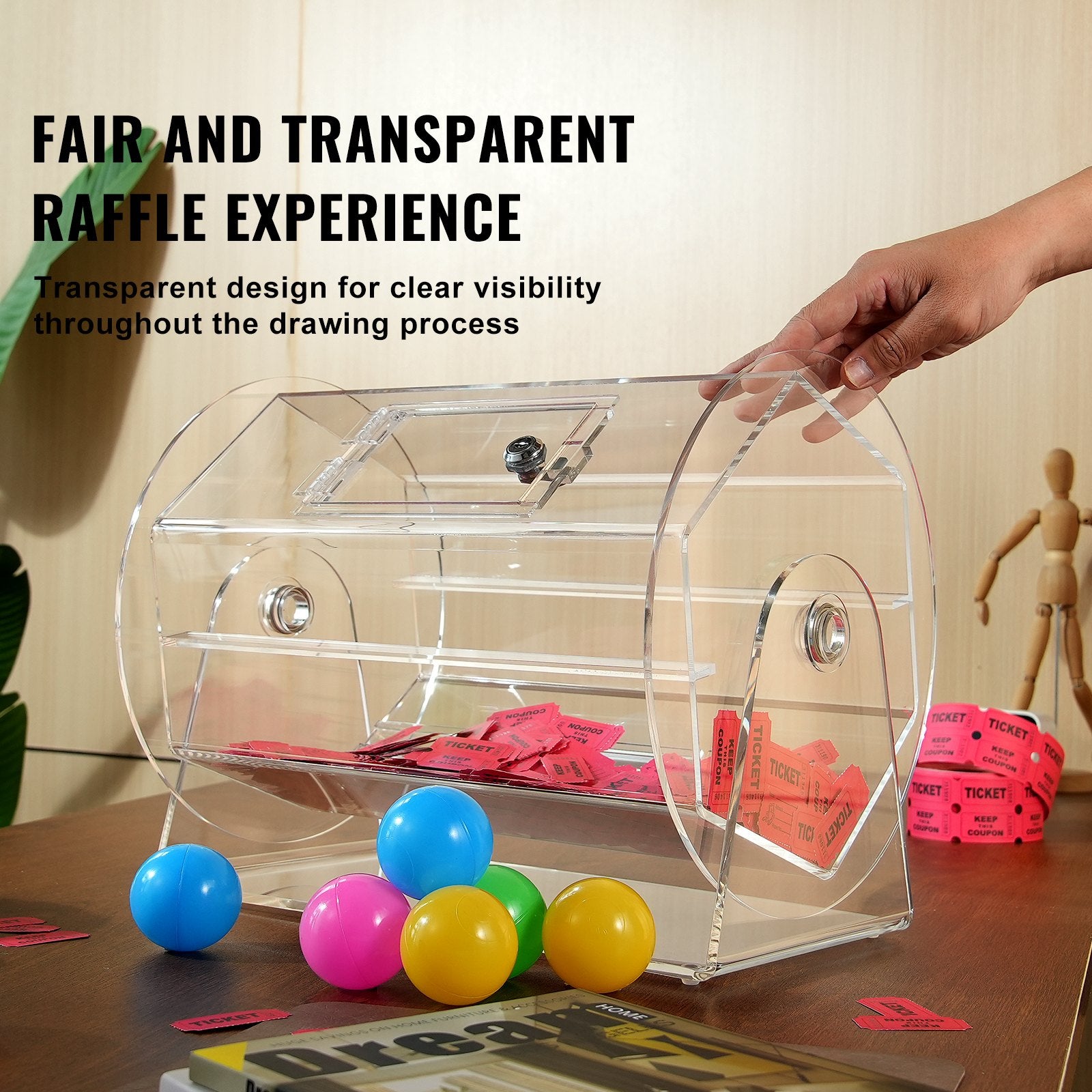 Acrylic Raffle Drum, Holds 5000 Tickets or 200 Raffle Balls, Professional Raffle Ticket Spinning Cage with 2 V952-CJGSL16YC000SJDVGV0