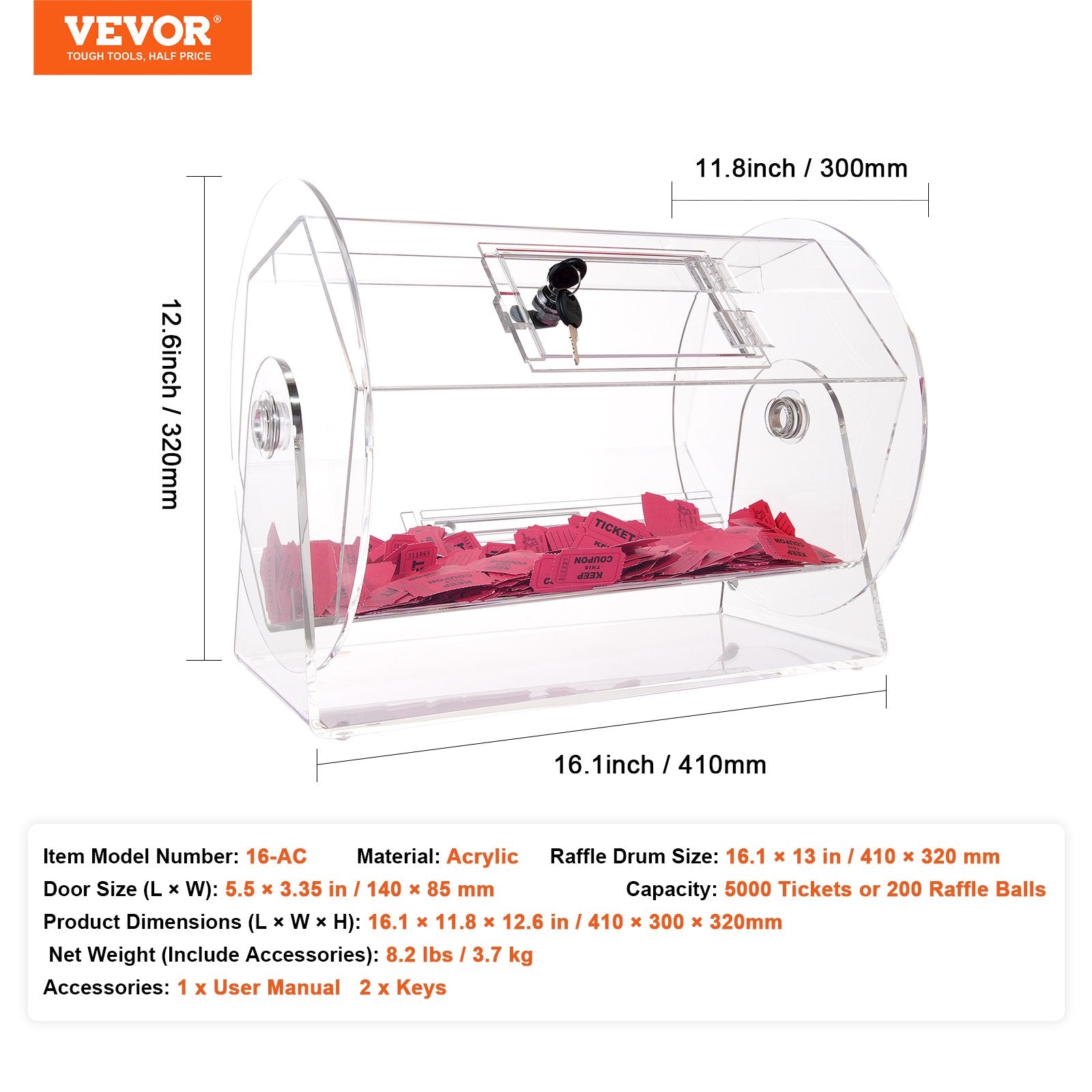 Acrylic Raffle Drum, Holds 5000 Tickets or 200 Raffle Balls, Professional Raffle Ticket Spinning Cage with 2 V952-CJGSL16YC000SJDVGV0