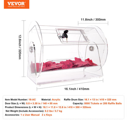 Acrylic Raffle Drum, Holds 5000 Tickets or 200 Raffle Balls, Professional Raffle Ticket Spinning Cage with 2 V952-CJGSL16YC000SJDVGV0