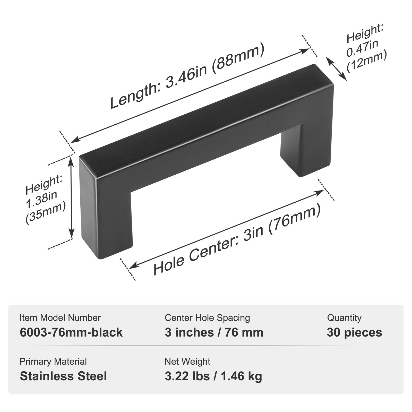 30 Pack Cabinet Pulls, 3in / 76mm Center to Center Slim Square Kitchen Cabinet Drawer, Stainless Steel Modern V952-CJLSBXGPS30PMEPXWV0