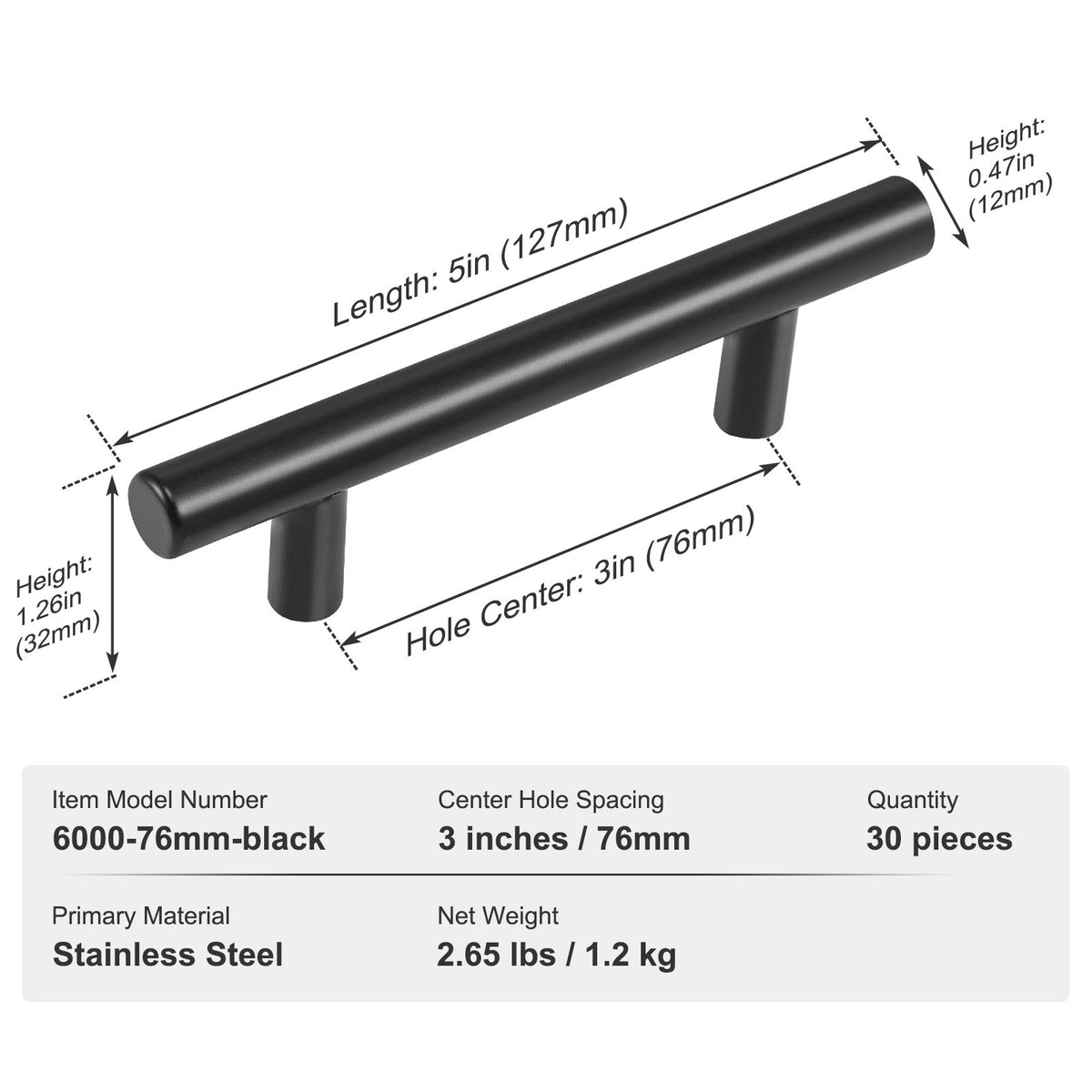30 Pack Cabinet Pulls, 3in / 76mm Center to Center Slim Kitchen Cabinet Drawer, Stainless Steel Modern V952-CJLSBXGPS30PYUFNMV0