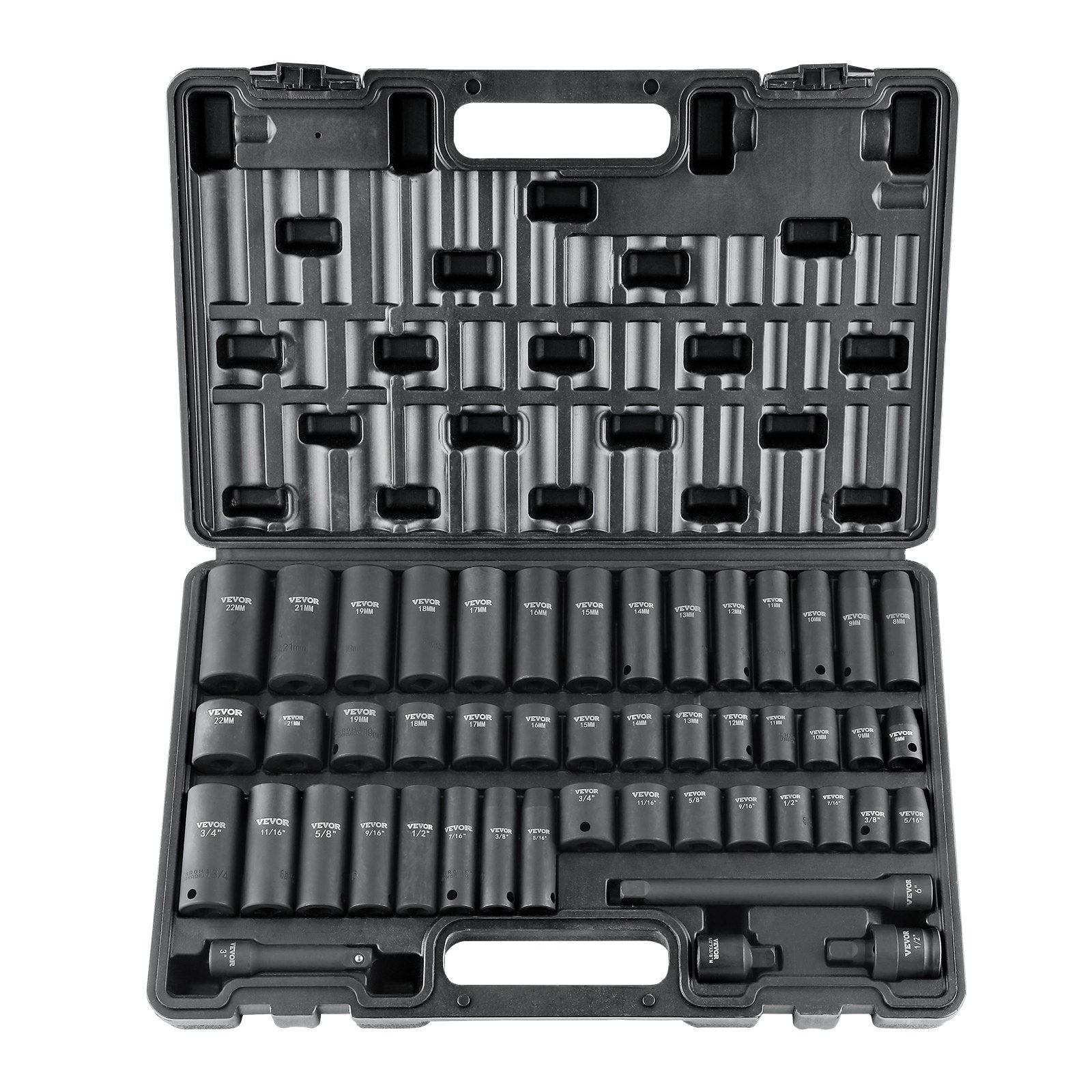 3/8" Drive Impact Socket Set, 48 Piece Socket Set SAE (5/16" -3/4") & Metric (8-22mm)6 Point Cr-V Drive V952-CJT38SAECRV48ZGF4V0