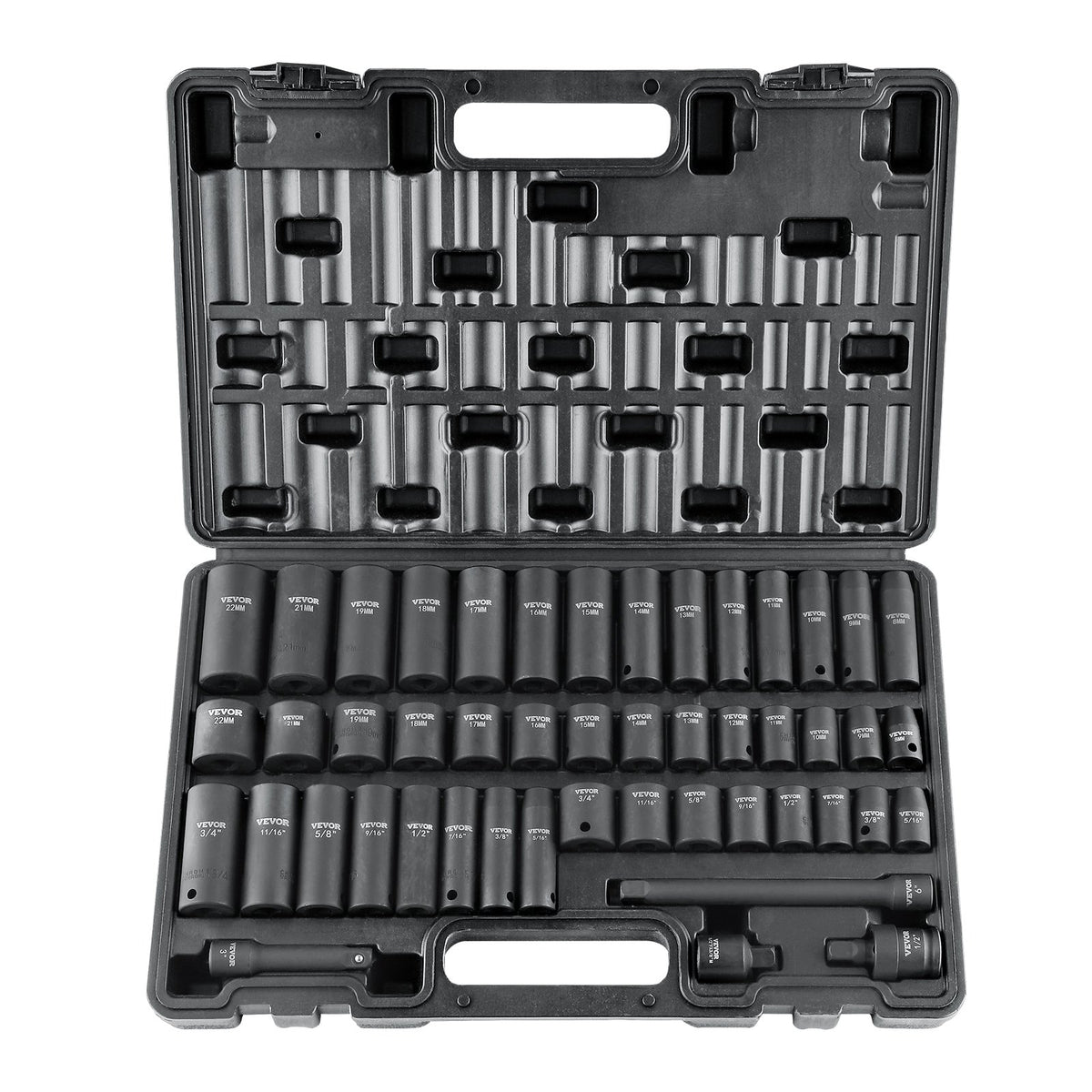3/8" Drive Impact Socket Set, 48 Piece Socket Set SAE (5/16" -3/4") & Metric (8-22mm)6 Point Cr-V Drive V952-CJT38SAECRV48ZGF4V0