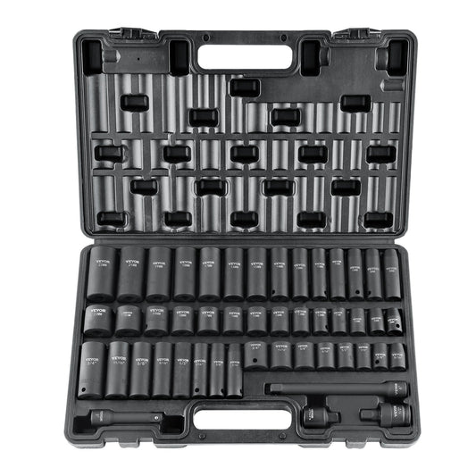 3/8" Drive Impact Socket Set, 48 Piece Socket Set SAE (5/16" -3/4") & Metric (8-22mm)6 Point Cr-V Drive V952-CJT38SAECRV48ZGF4V0