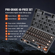 3/8" Drive Impact Socket Set, 48 Piece Socket Set SAE (5/16" -3/4") & Metric (8-22mm)6 Point Cr-V Drive V952-CJT38SAECRV48ZGF4V0