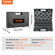 3/8" Drive Impact Socket Set, 48 Piece Socket Set SAE (5/16" -3/4") & Metric (8-22mm)6 Point Cr-V Drive V952-CJT38SAECRV48ZGF4V0