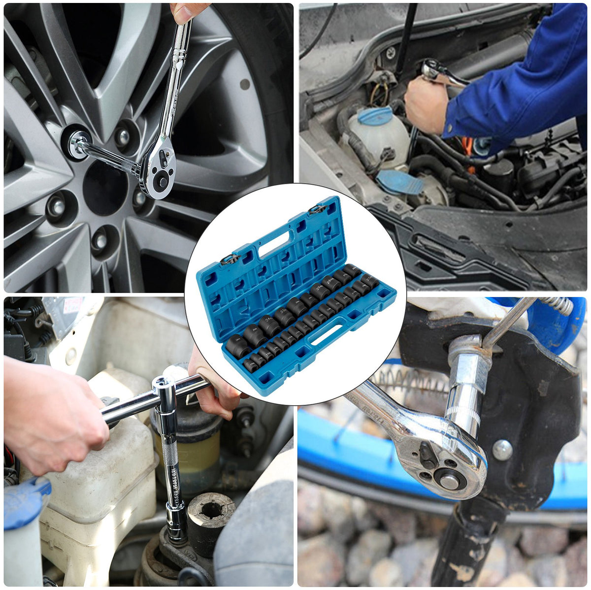 Impact Sockets Set 1/2 Inch Drive 26PCS Standard Length Impact Set 6-Point V952-CJTT12IN26PC00001V0