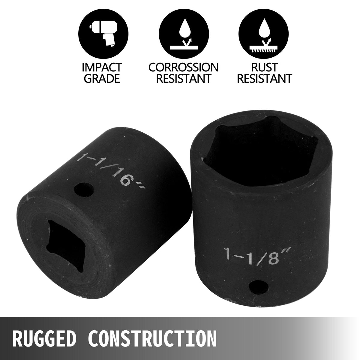 Impact Socket Set 1/2 Inches 19 Piece Impact Sockets, Standard Socket Assortment, 1/2 Inches Drive Socket Set V952-CJTT19PC12INBZ001V0