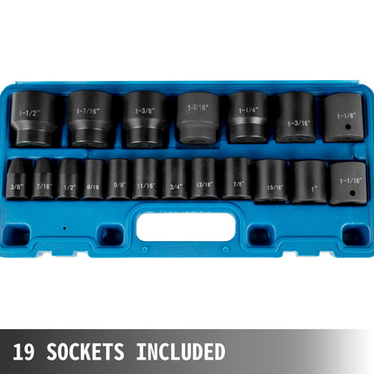 Impact Socket Set 1/2 Inches 19 Piece Impact Sockets, Standard Socket Assortment, 1/2 Inches Drive Socket Set V952-CJTT19PC12INBZ001V0