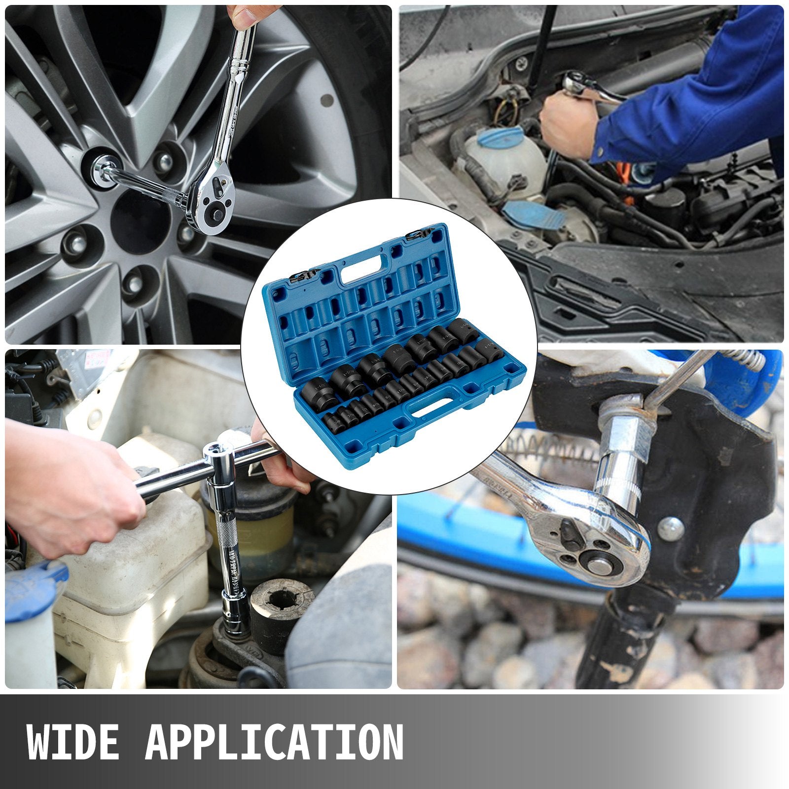 Impact Socket Set 1/2 Inches 19 Piece Impact Sockets, Standard Socket Assortment, 1/2 Inches Drive Socket Set V952-CJTT19PC12INBZ001V0