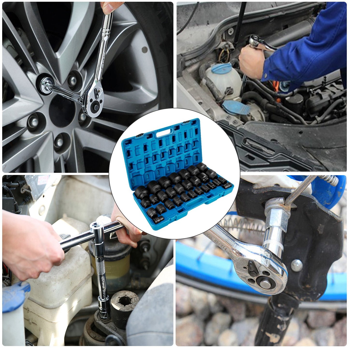 Impact Socket Set 3/4 Inches 29 Piece Impact Sockets, 6-Point Sockets, Rugged Construction, CR-M0, 3/4 Inches V952-CJTT34IN29PC00001V0