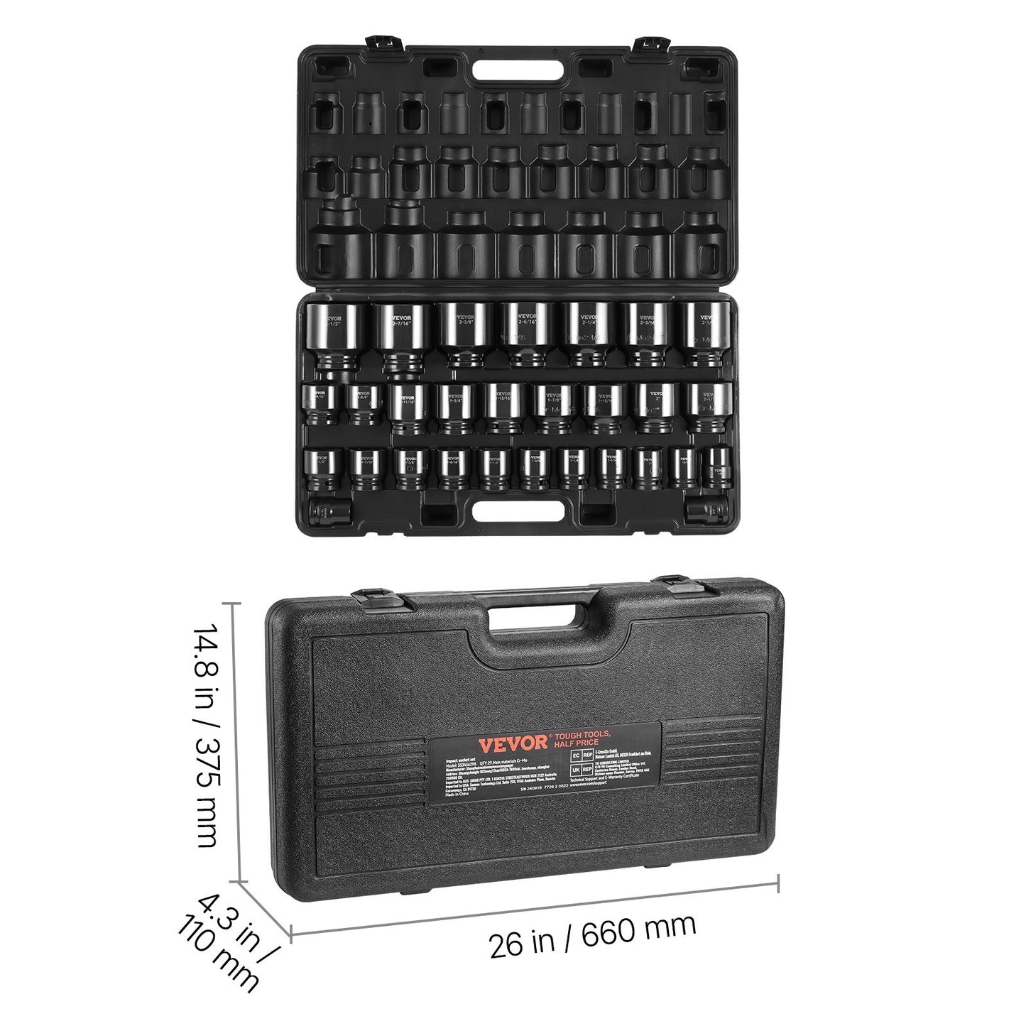 Impact Socket Set 3/4 Inches 29 Piece Impact Sockets, 6-Point Sockets, Rugged Construction, CR-M0, 3/4 Inches V952-CJTT34IN29PC00001V0