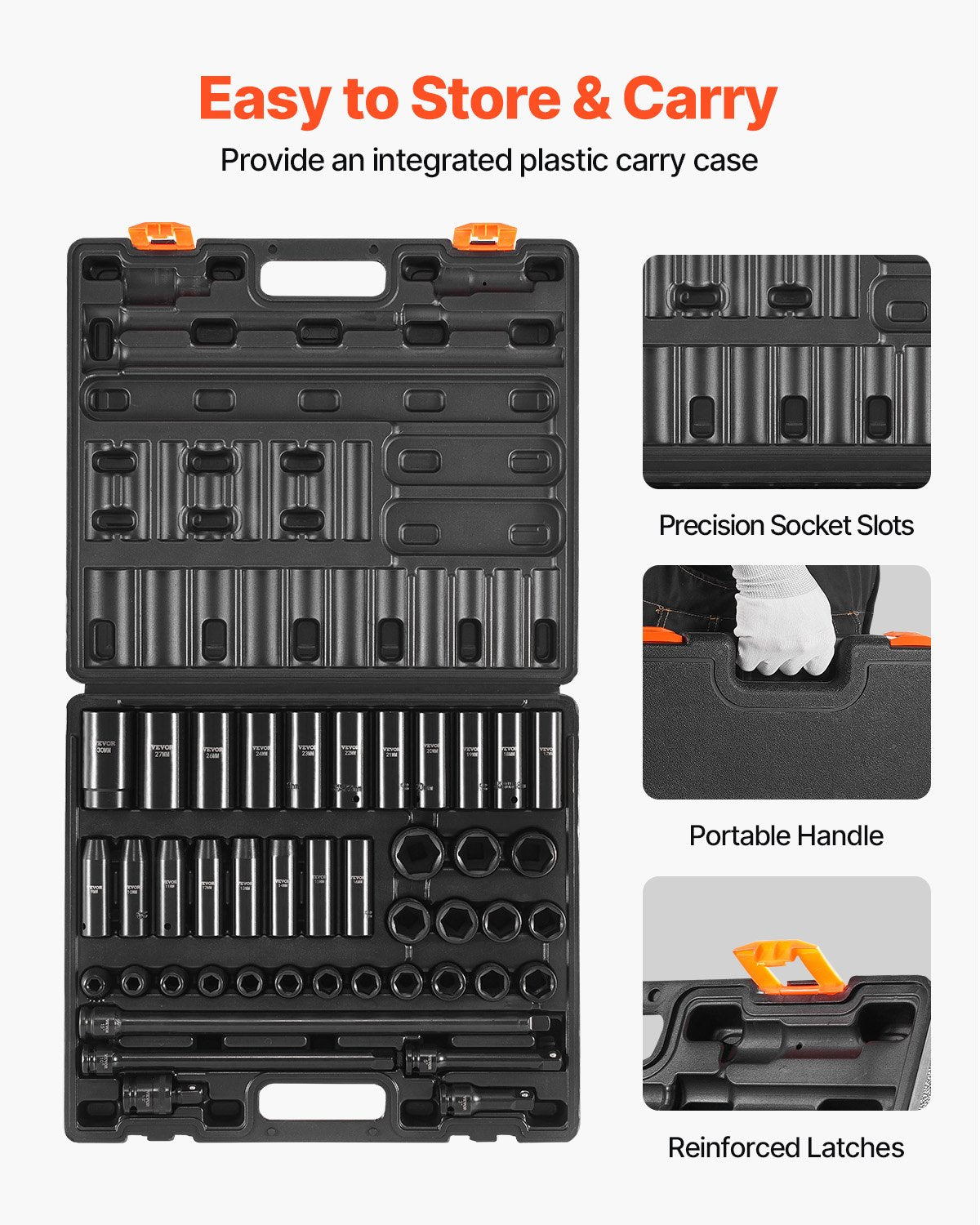 Impact Socket Set 43 Piece Impact Sockets, Standard Socket Assortment, Drive Socket Set 6-Point Sockets V952-CJTT43PC12INZJ001V0
