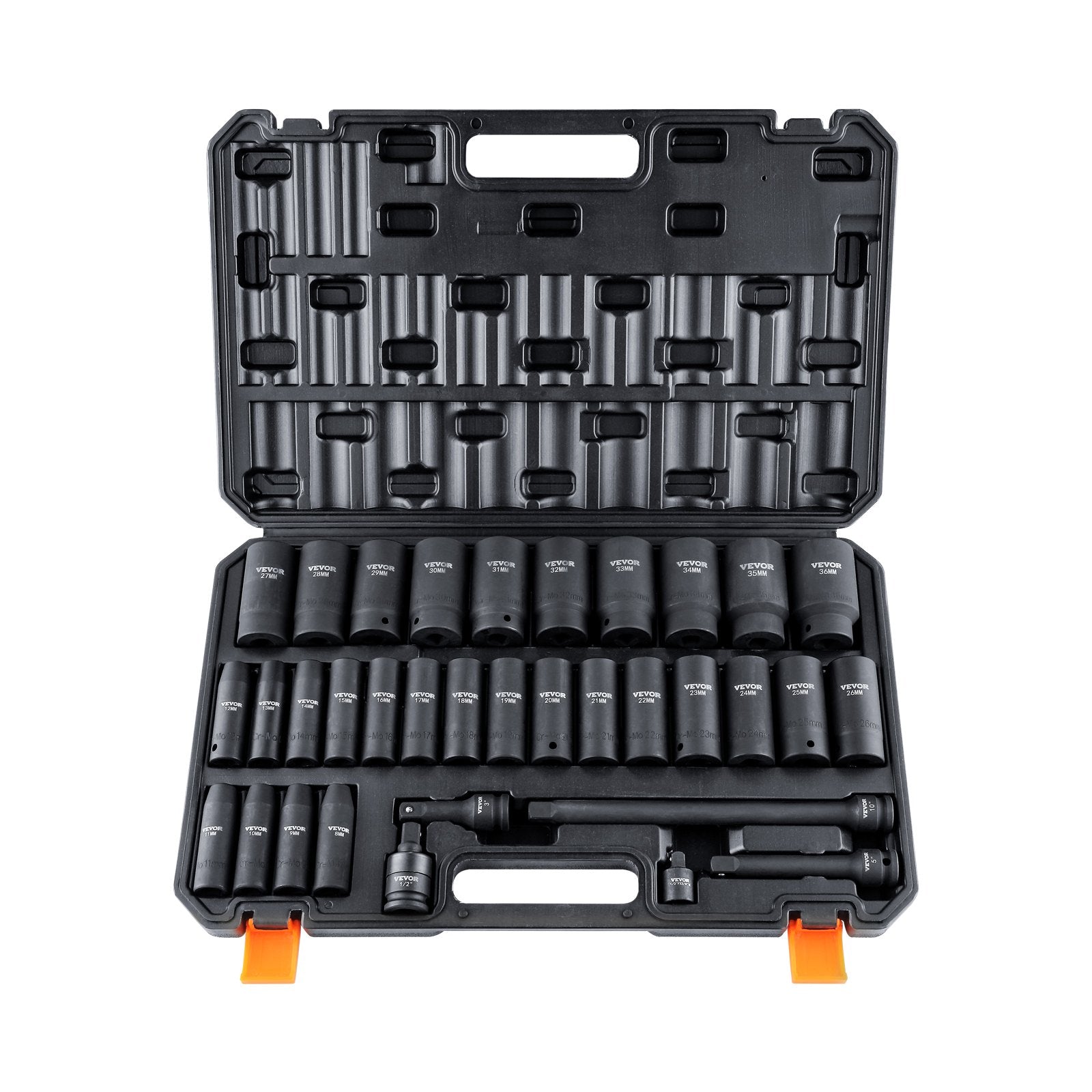 1/2" Drive Deep Impact Socket Set, 34pcs Socket Set Metric (8-36mm) 6 Point Cr-MO Alloy Steel for Auto V952-CJTTZ12CRMO3448AJV0