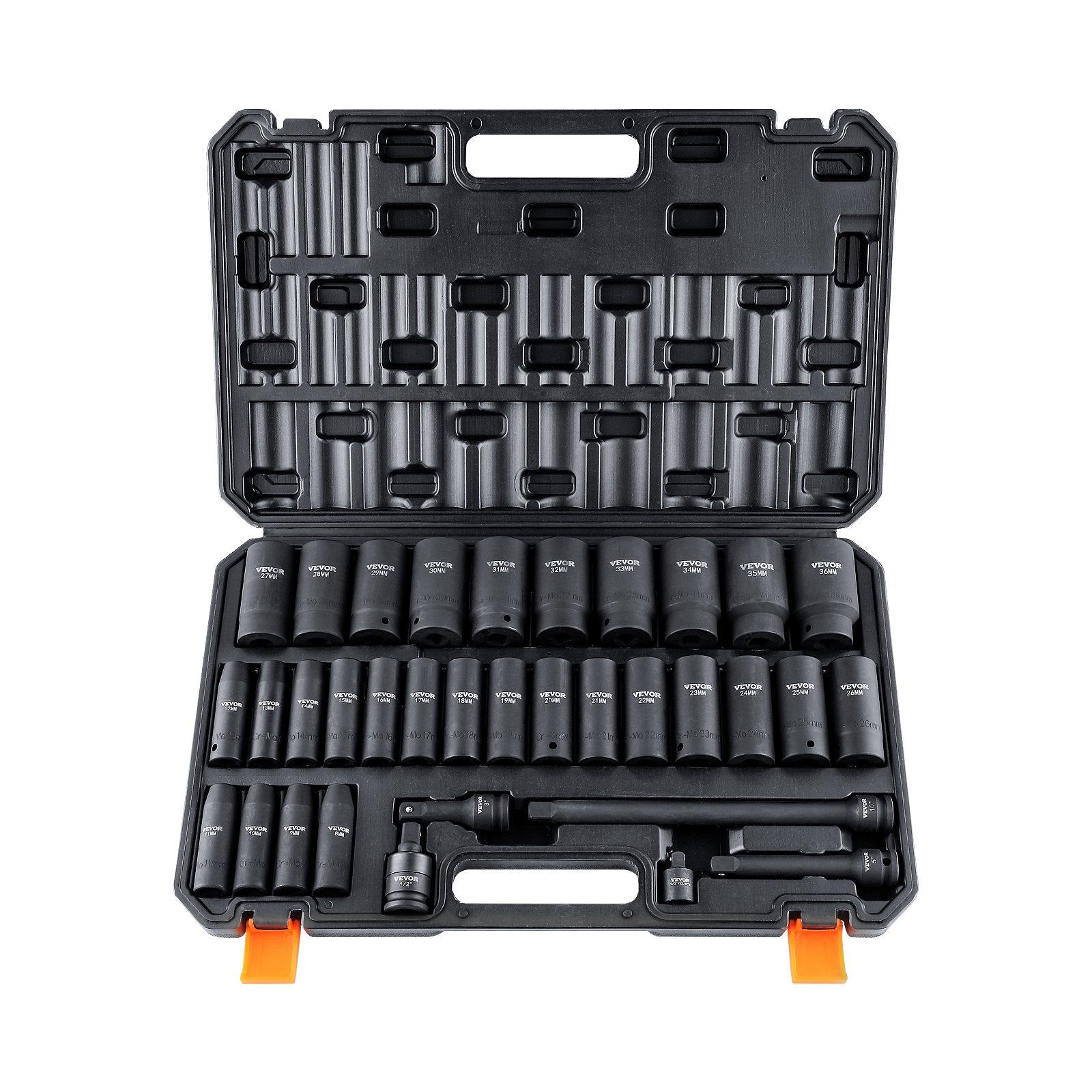 1/2" Drive Deep Impact Socket Set, 34pcs Socket Set Metric (8-36mm) 6 Point Cr-MO Alloy Steel for Auto V952-CJTTZ12CRMO3448AJV0