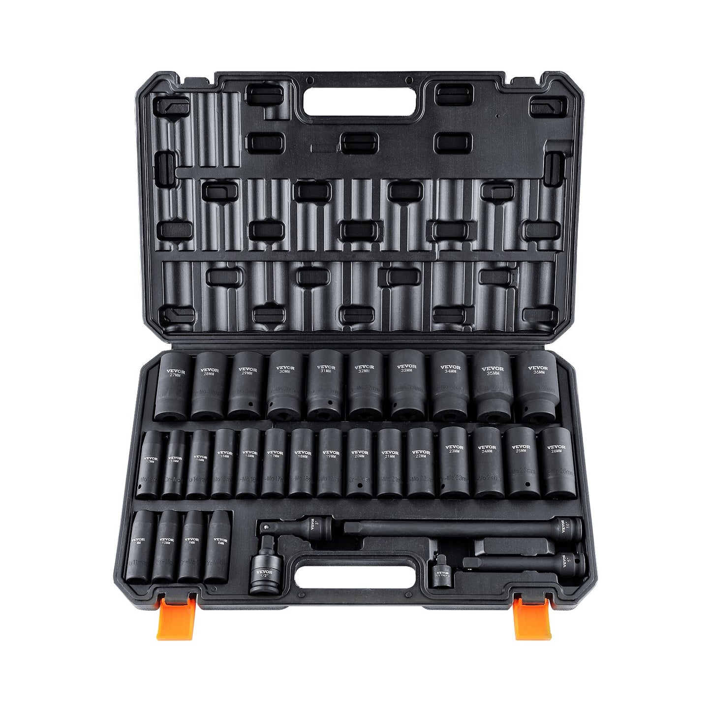1/2" Drive Deep Impact Socket Set, 34pcs Socket Set Metric (8-36mm) 6 Point Cr-MO Alloy Steel for Auto V952-CJTTZ12CRMO3448AJV0