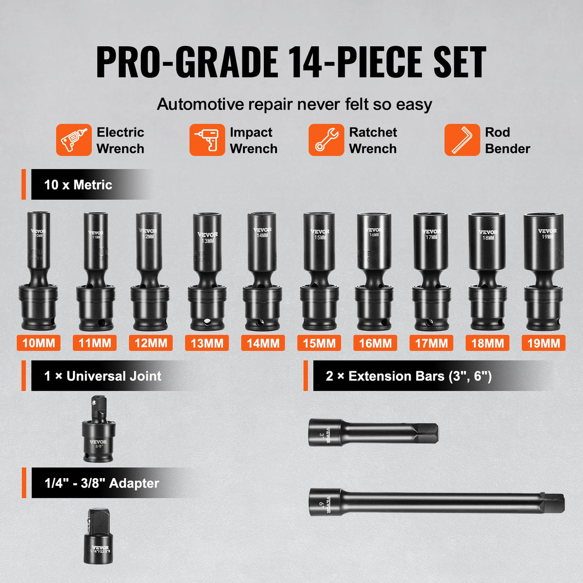 360 Degree Swivel Impact Sockets Set 14pcs 6-Point 3/8in Drive Socket Set V952-CJTTZJ1CRMO10JEDIV0