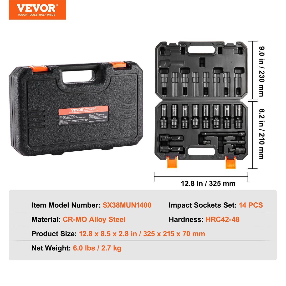 360 Degree Swivel Impact Sockets Set 14pcs 6-Point 3/8in Drive Socket Set V952-CJTTZJ1CRMO10JEDIV0