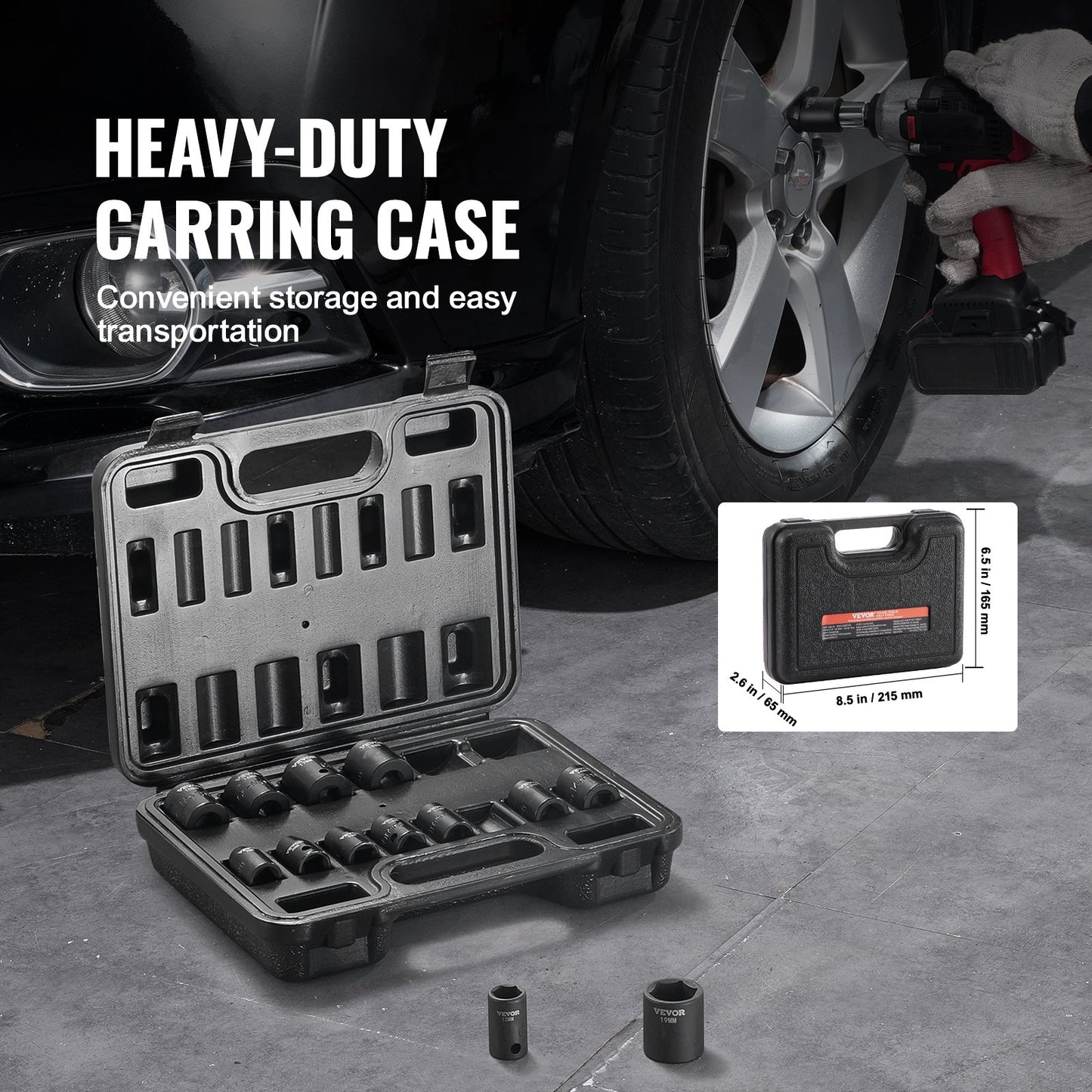 3/8" Drive Impact Socket Set, 14 Piece Shallow Socket Set Metric 7-20mm, 6 Point Cr-Mo Alloy Steel for Auto V952-CJTTZJ1CRMO17G1EZV0