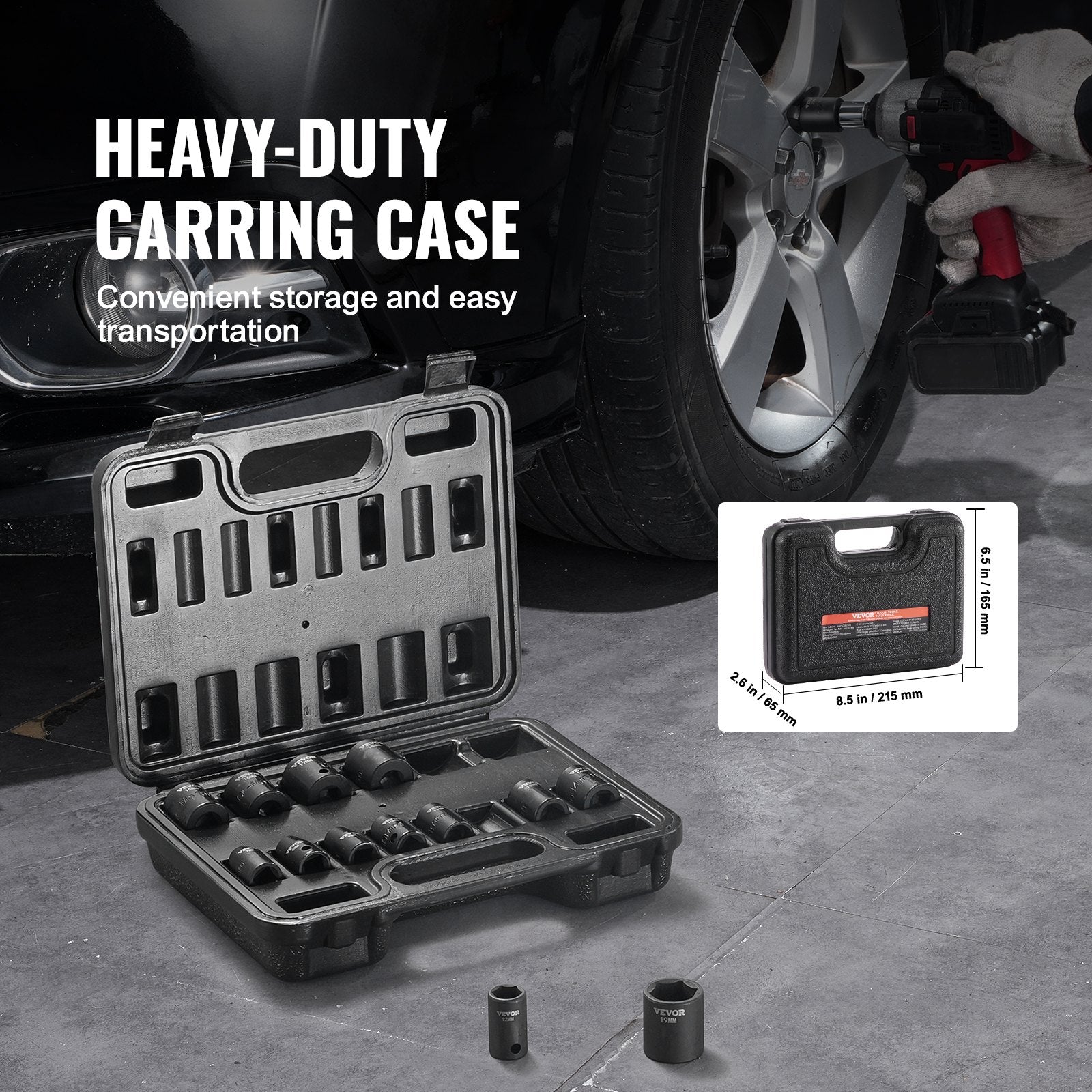 3/8" Drive Impact Socket Set, 14 Piece Shallow Socket Set Metric 7-20mm, 6 Point Cr-Mo Alloy Steel for Auto V952-CJTTZJ1CRMO17G1EZV0