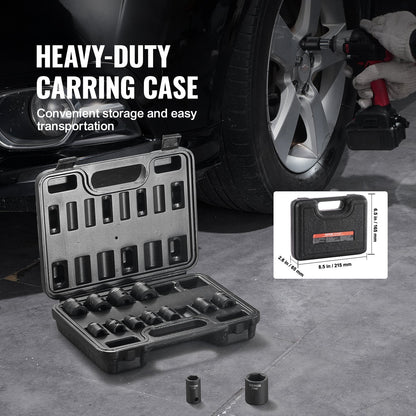 3/8" Drive Impact Socket Set, 14 Piece Shallow Socket Set Metric 7-20mm, 6 Point Cr-Mo Alloy Steel for Auto V952-CJTTZJ1CRMO17G1EZV0