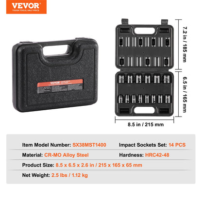 3/8" Drive Impact Socket Set, 14 Piece Shallow Socket Set Metric 7-20mm, 6 Point Cr-Mo Alloy Steel for Auto V952-CJTTZJ1CRMO17G1EZV0