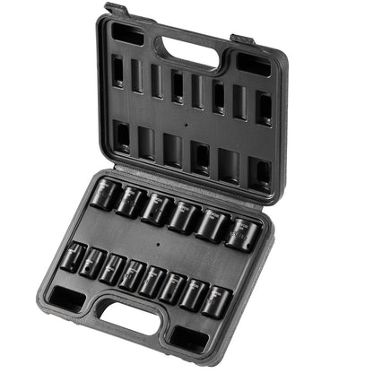 3/8" Drive Impact Socket Set, 14 Piece Shallow Socket Set Metric 7-20mm, 6 Point Cr-Mo Alloy Steel for Auto V952-CJTTZJ1CRMO17G1EZV0