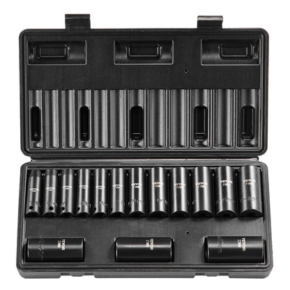 3/8" Drive Impact Socket Set, 15 Piece Deep Socket Set Metric 8-22mm, 6 Point Cr-Mo Alloy Steel for Auto V952-CJTTZJ1CRMO1D0PTUV0