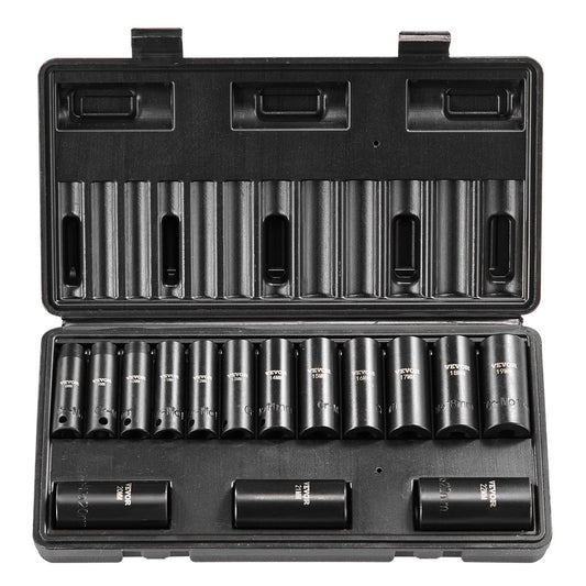 3/8" Drive Impact Socket Set, 15 Piece Deep Socket Set Metric 8-22mm, 6 Point Cr-Mo Alloy Steel for Auto V952-CJTTZJ1CRMO1D0PTUV0
