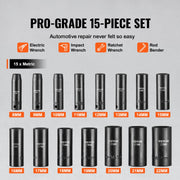 3/8" Drive Impact Socket Set, 15 Piece Deep Socket Set Metric 8-22mm, 6 Point Cr-Mo Alloy Steel for Auto V952-CJTTZJ1CRMO1D0PTUV0