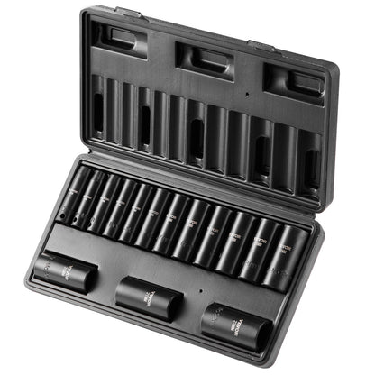 3/8" Drive Impact Socket Set, 15 Piece Deep Socket Set Metric 8-22mm, 6 Point Cr-Mo Alloy Steel for Auto V952-CJTTZJ1CRMO1D0PTUV0