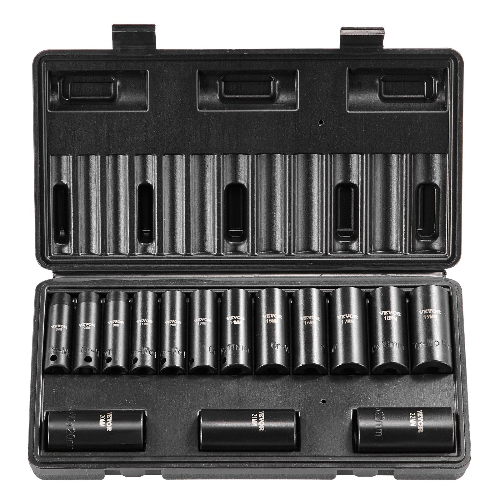 3/8" Drive Impact Socket Set, 15 Piece Deep Socket Set Metric 8-22mm, 6 Point Cr-Mo Alloy Steel for Auto V952-CJTTZJ1CRMO1D0PTUV0