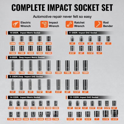 Impact Sockets Set 130PCS 6-Point 3/8" & 1/2" Drive Bit Ratchet Tool Kit V952-CJTTZJ1CRMO1LIEEAV0
