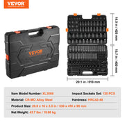 Impact Sockets Set 130PCS 6-Point 3/8" & 1/2" Drive Bit Ratchet Tool Kit V952-CJTTZJ1CRMO1LIEEAV0