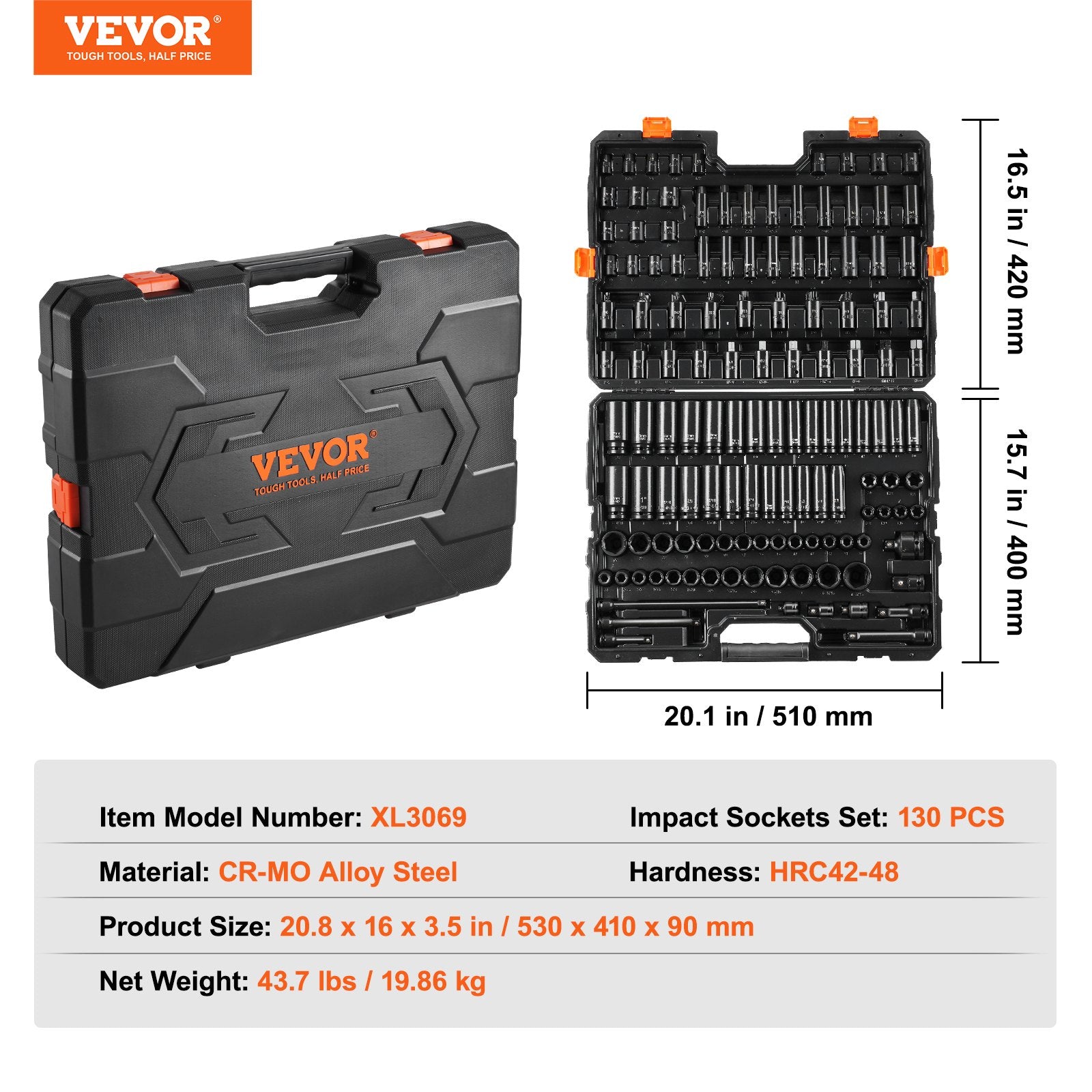 Impact Sockets Set 130PCS 6-Point 3/8" & 1/2" Drive Bit Ratchet Tool Kit V952-CJTTZJ1CRMO1LIEEAV0
